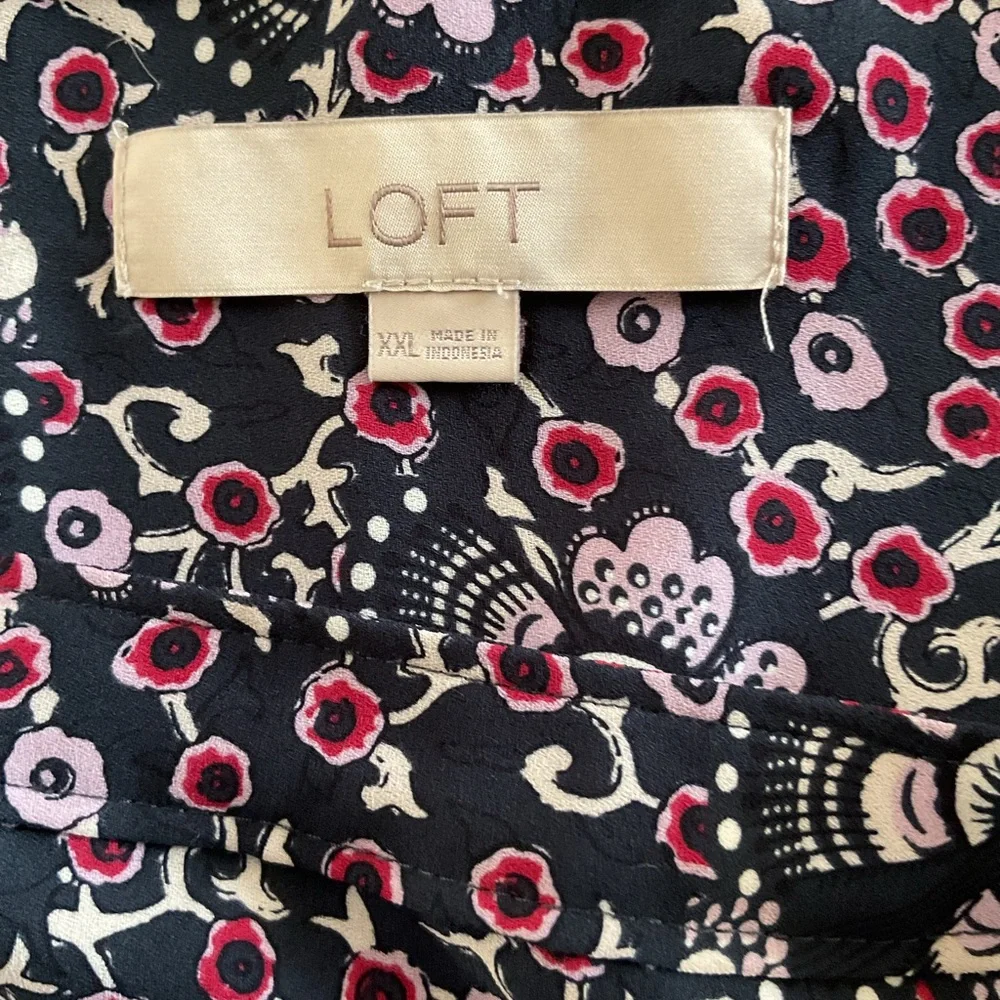 LOFT Floral Blouse XXL Black Pink Long Sleeve Boho Button Tab - Picture 5 of 7